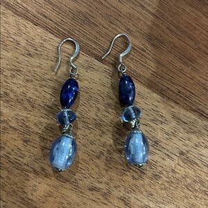 Blue Glass Beaded Dangle Drop Hook Earrings Minimalist Casual Chic